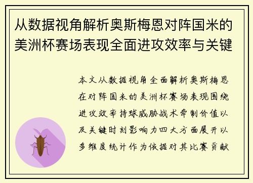 从数据视角解析奥斯梅恩对阵国米的美洲杯赛场表现全面进攻效率与关键作用
